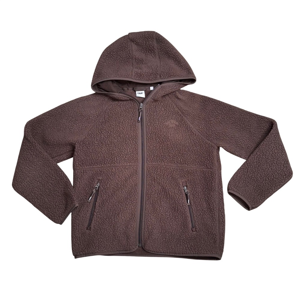 TNA Sherpa Fleece Hoodie Womens M Brown Excellent Full Zip Aritzia Jacket